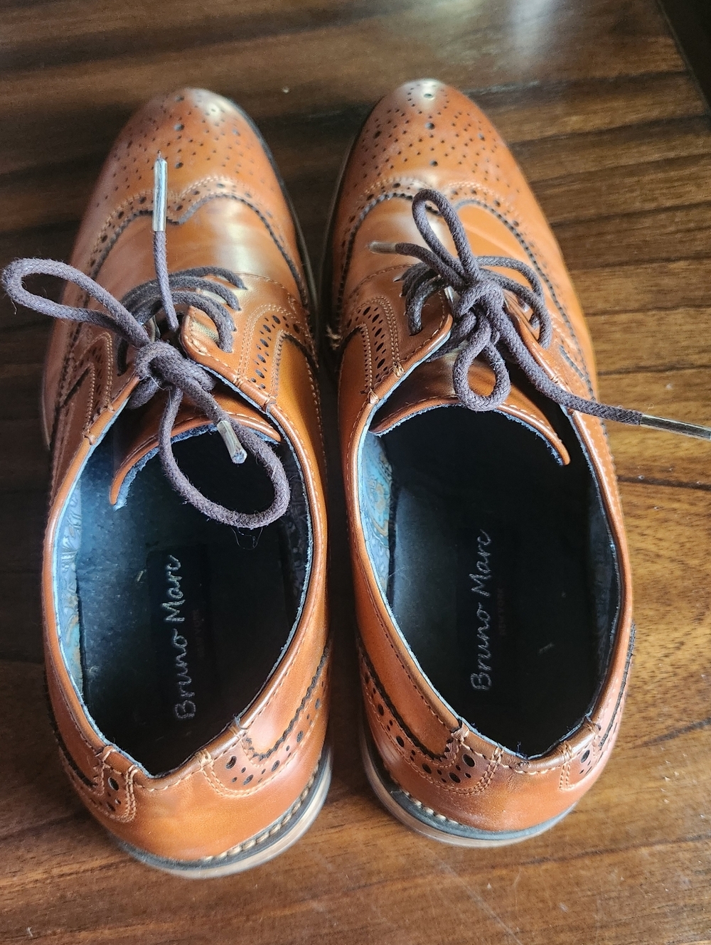 Men's Cognac Leather Wingtip Oxfords. Bruno Marc. Brown size 7 dress shoes - Picture 12 of 12